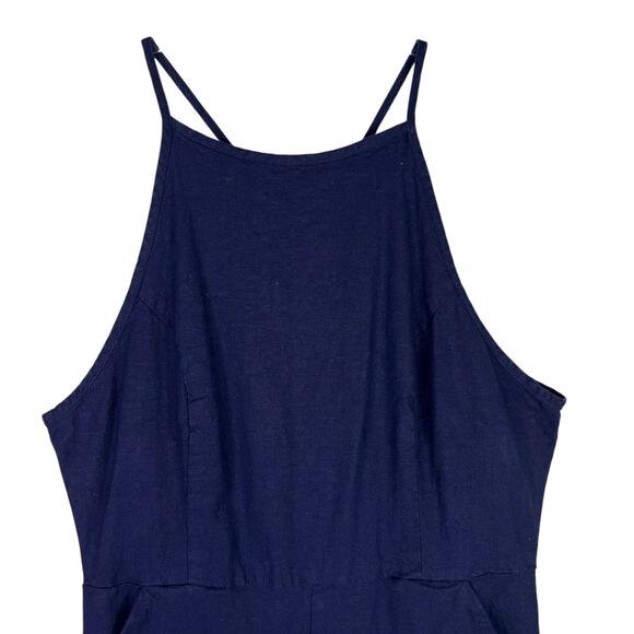 Urban Outfitters Hattie High Neck Linen Jumpsuit Navy 10 Pockets Stretch - Picture 8 of 16